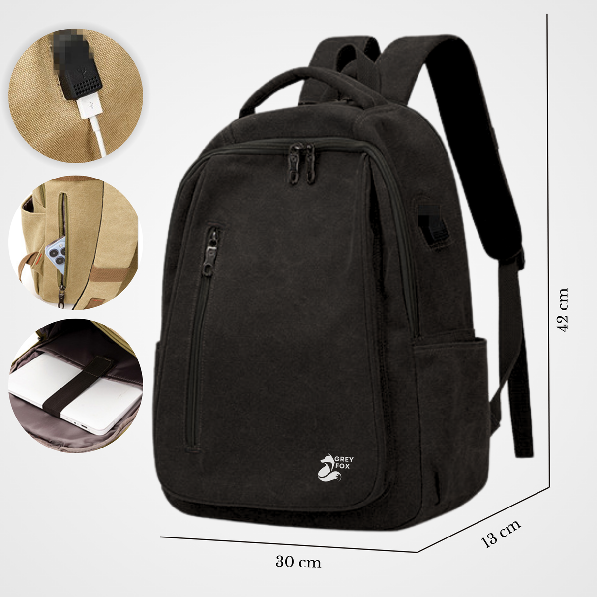 Canvas Laptop Rugzak 15.6inch 24L Zwart