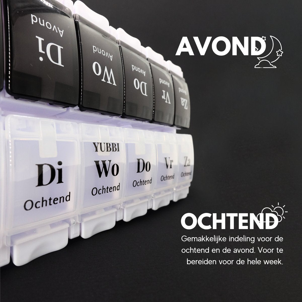 Pillendoos 7 dagen 2 Vakken Nederlandstalig Zwart