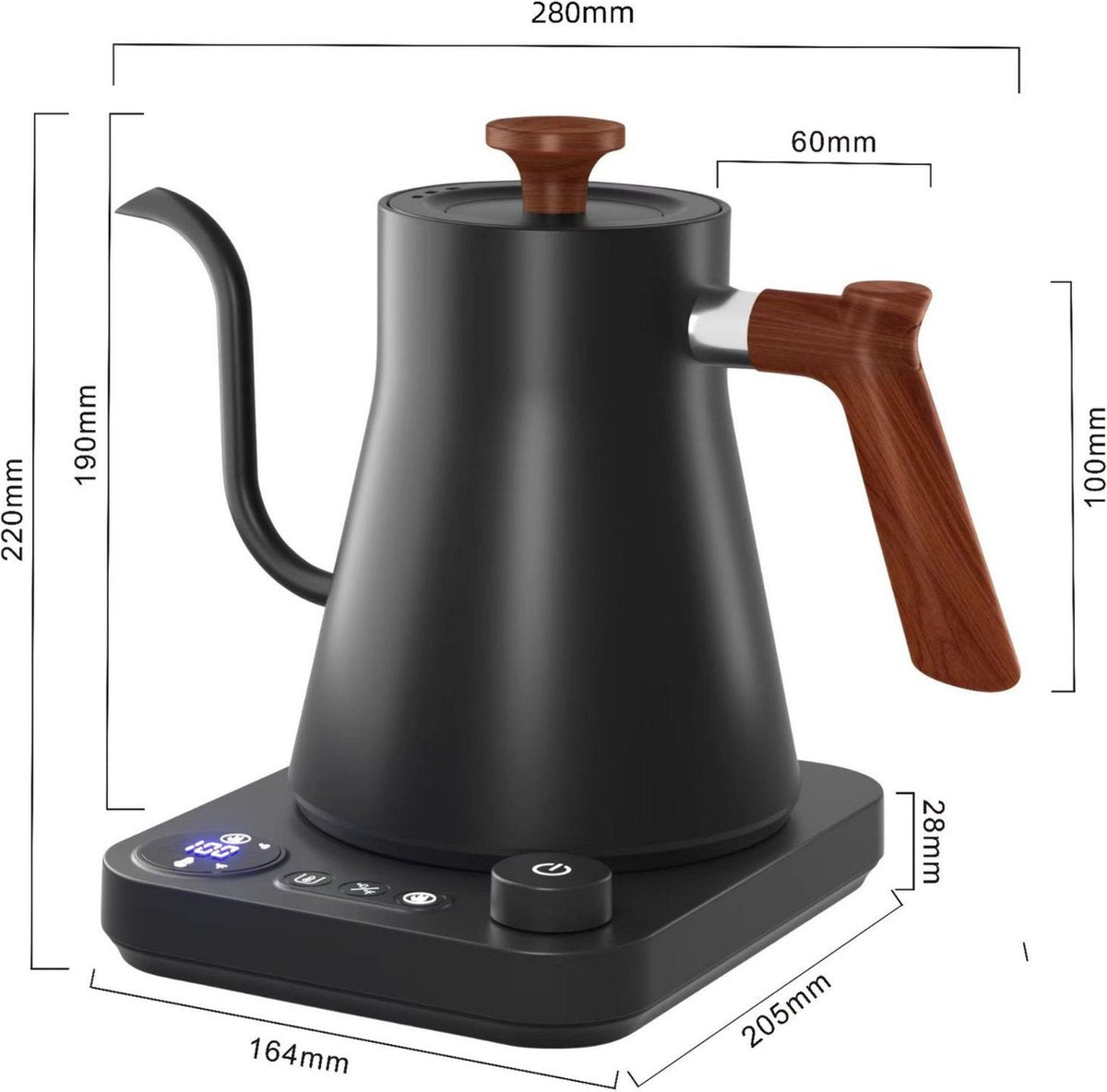 Gooseneck Waterkoker Wood Zwart