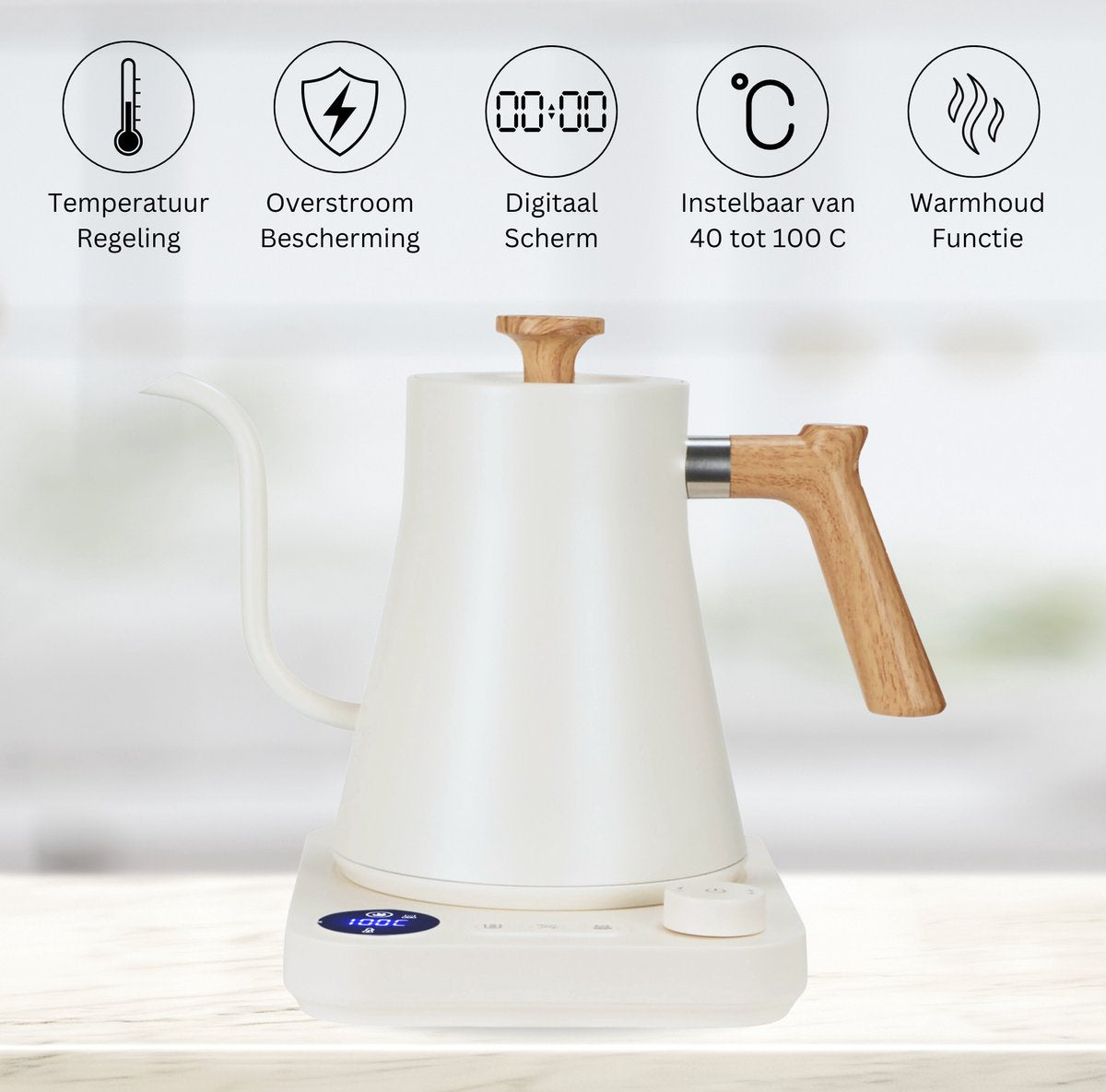 Gooseneck Waterkoker Wood Wit