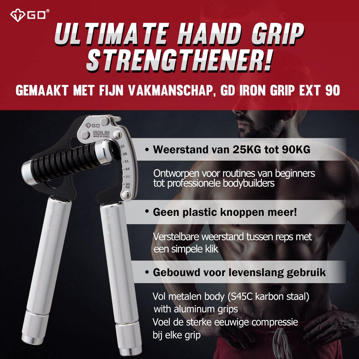 Iron Grip EXT 90 Handtrainer 25KG tot 90KG Verstelbaar