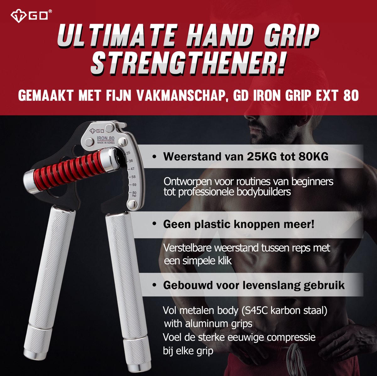 Iron Grip EXT 80 Handtrainer 25KG tot 80KG Verstelbaar