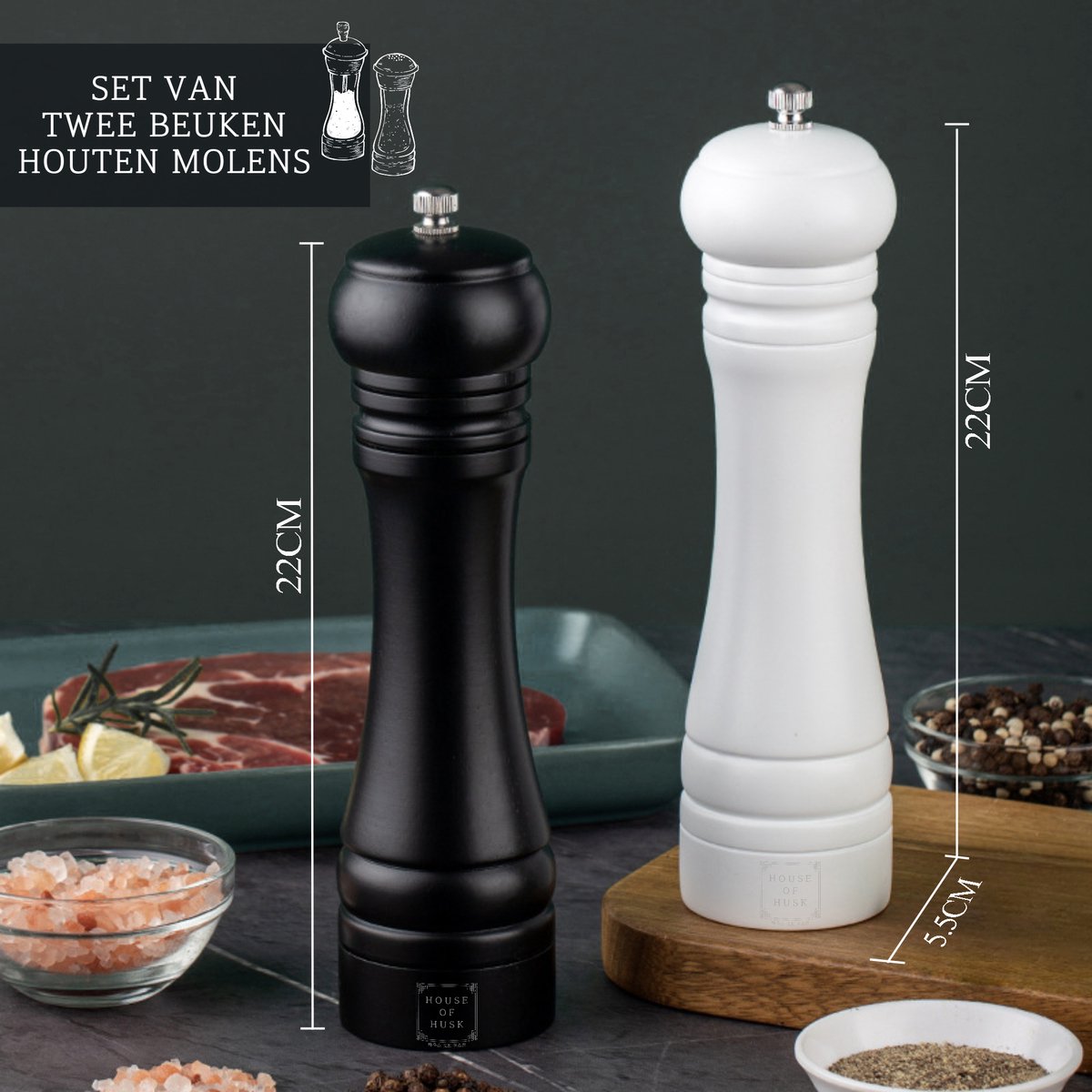 Peper- en Zoutmolen Zwart Wit