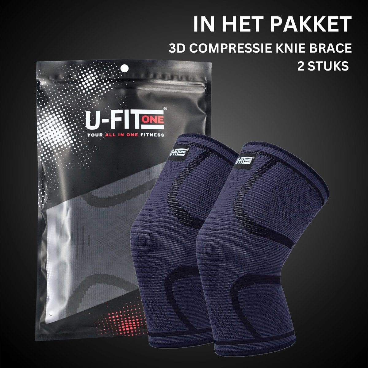 3D Compressie Kniebrace met Band Navy 1 Paar