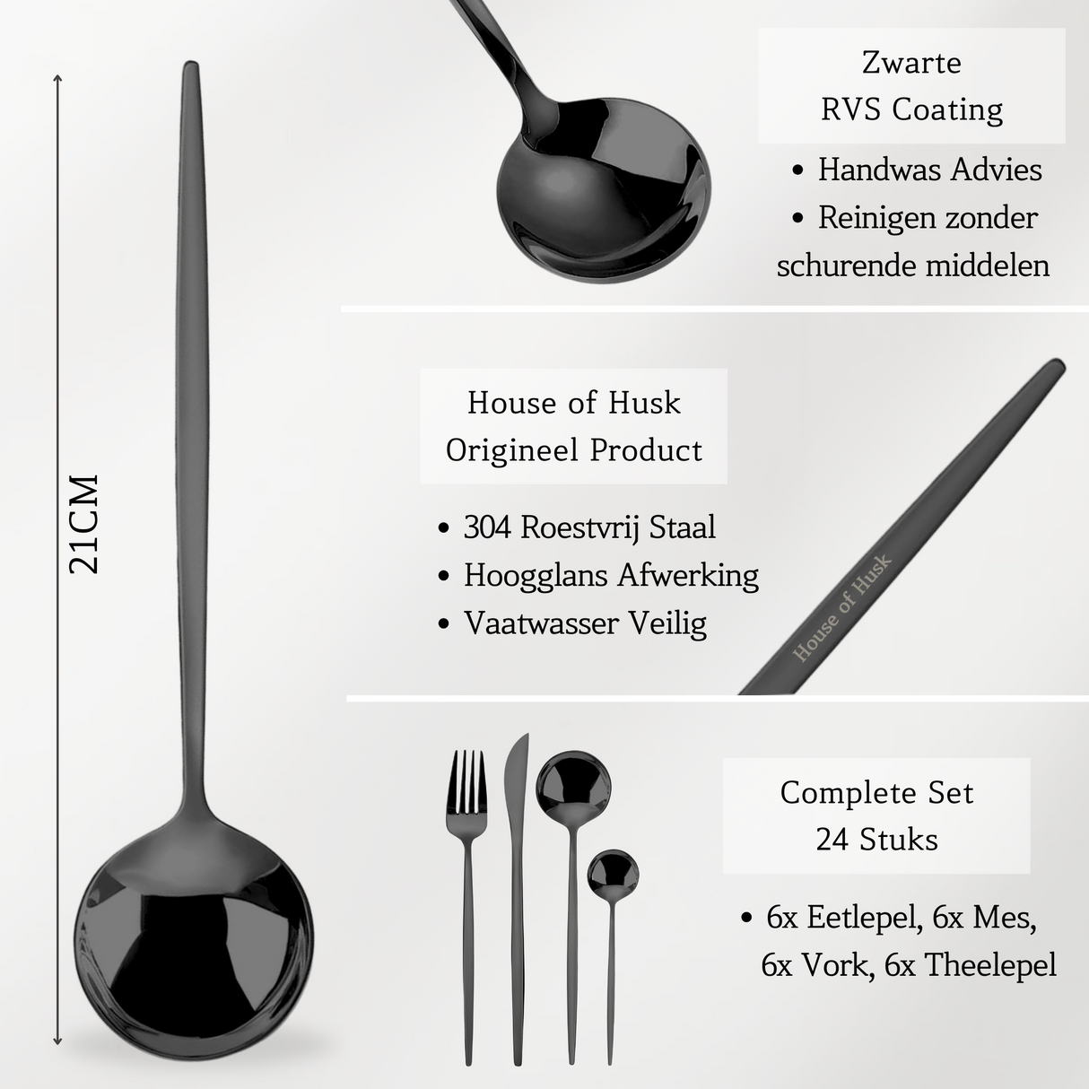 Bestek Hoogglans 6 Persoons Zwart