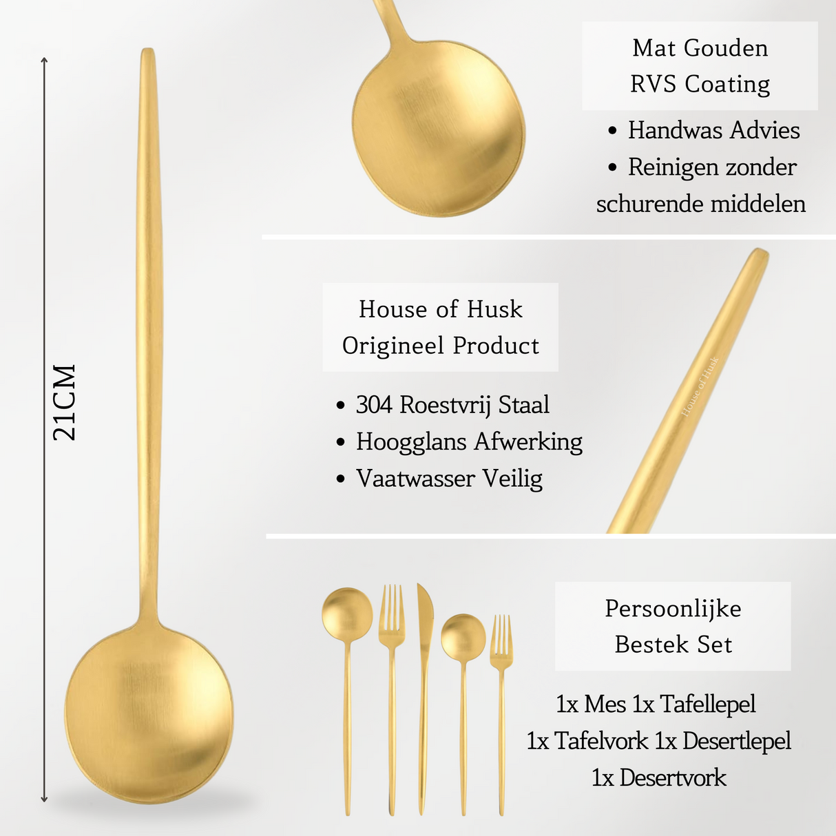 Bestek 5-delig 1 Persoons Set Mat Goud