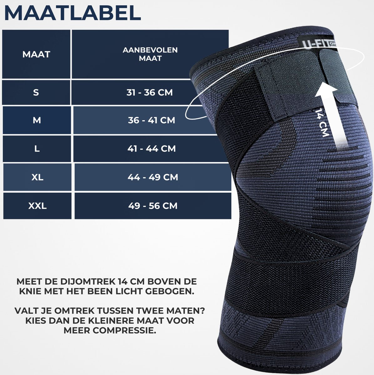 3D Compressie Kniebrace met Band Navy 1 Paar