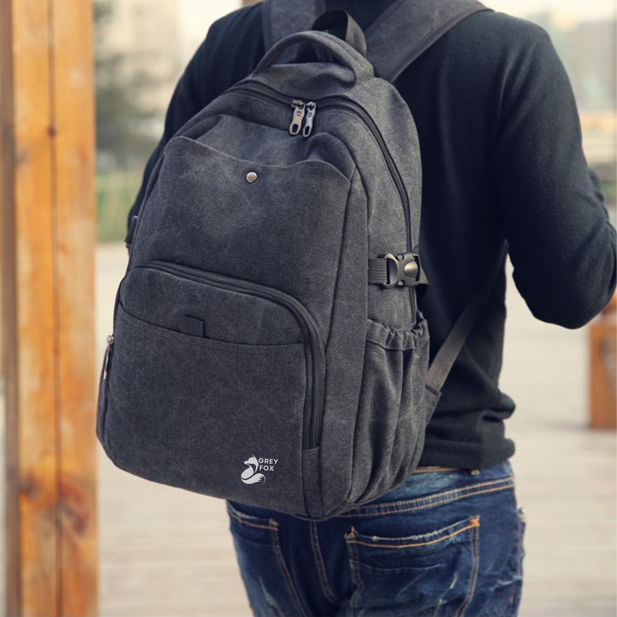 Canvas Laptop Rugzak 15.6inch 24L Zwart