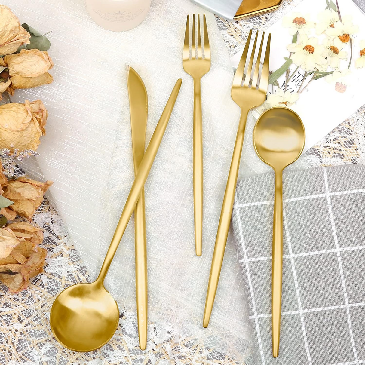 Bestek 5-delig 1 Persoons Set Mat Goud