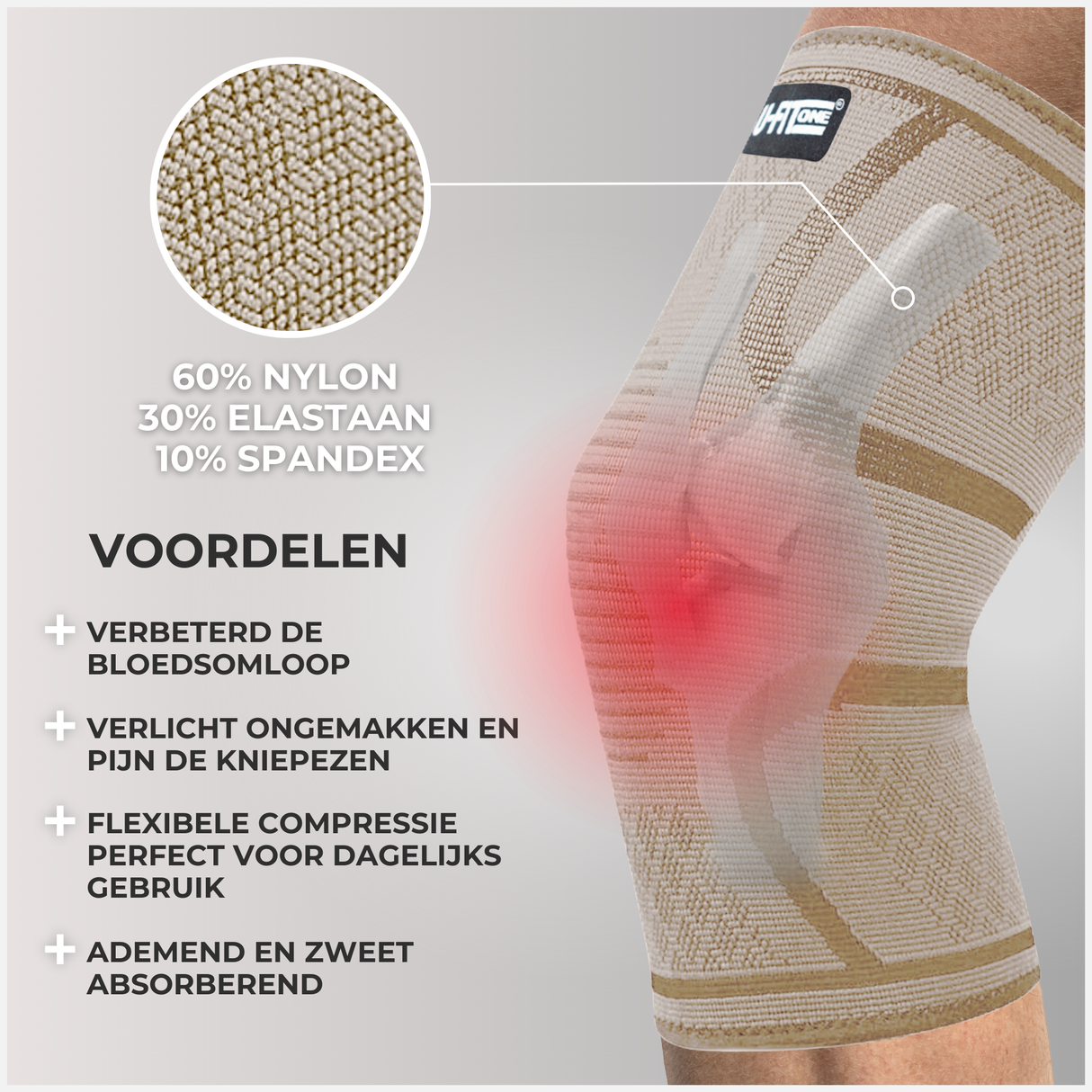 3D Compressie Kniebrace Beige 1 Paar