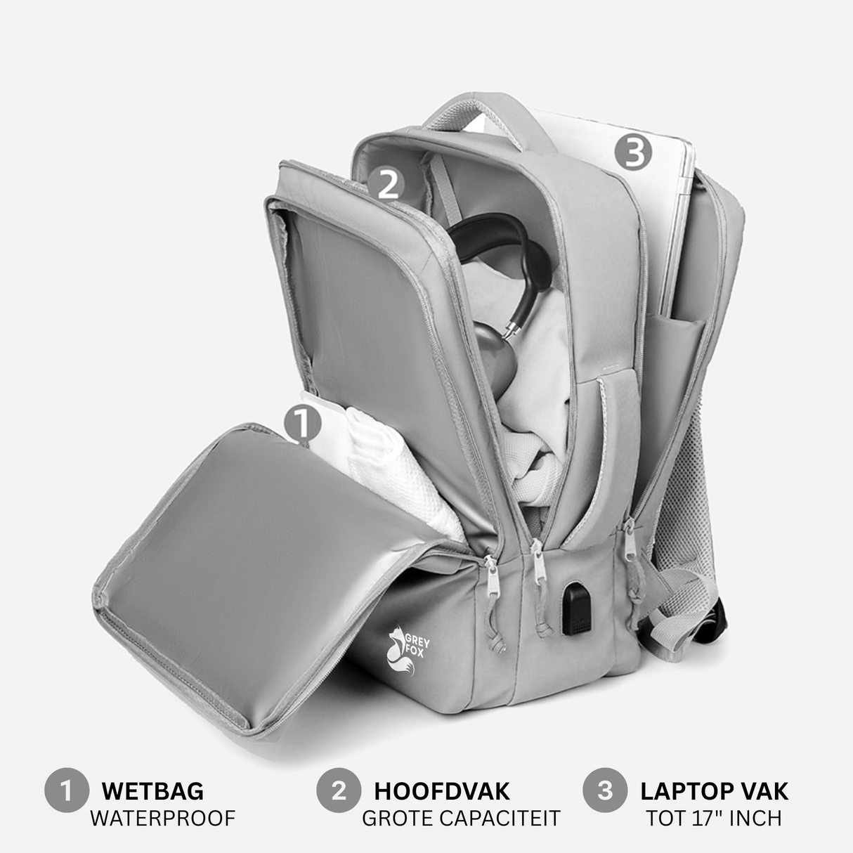 Laptop Rugzak USB 17inch 30L Zilver