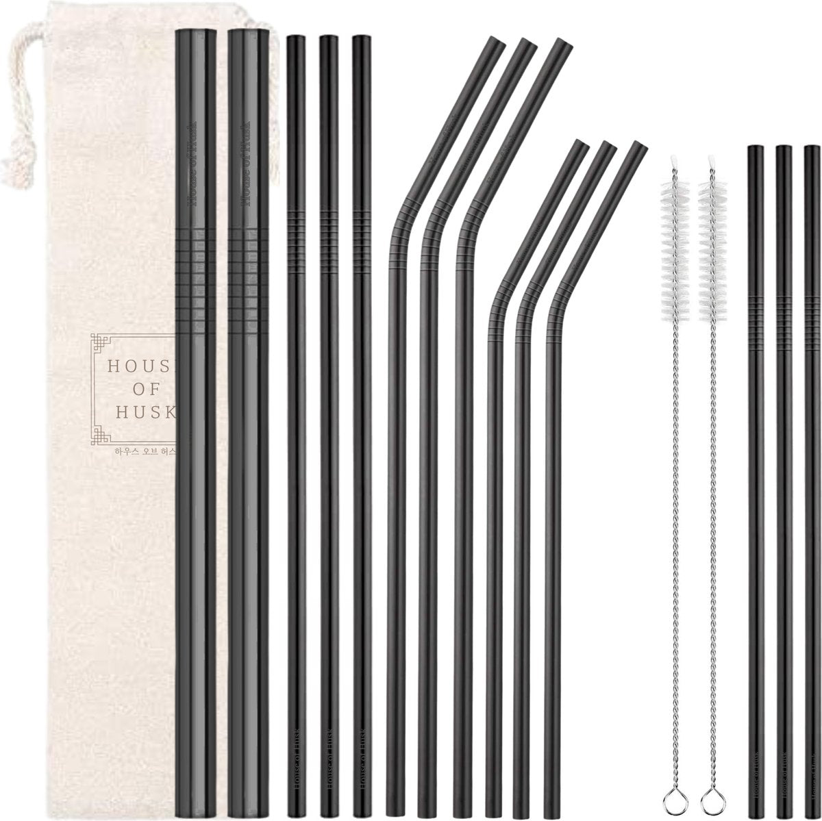 Metalen Rietjes Zwart 16 delig