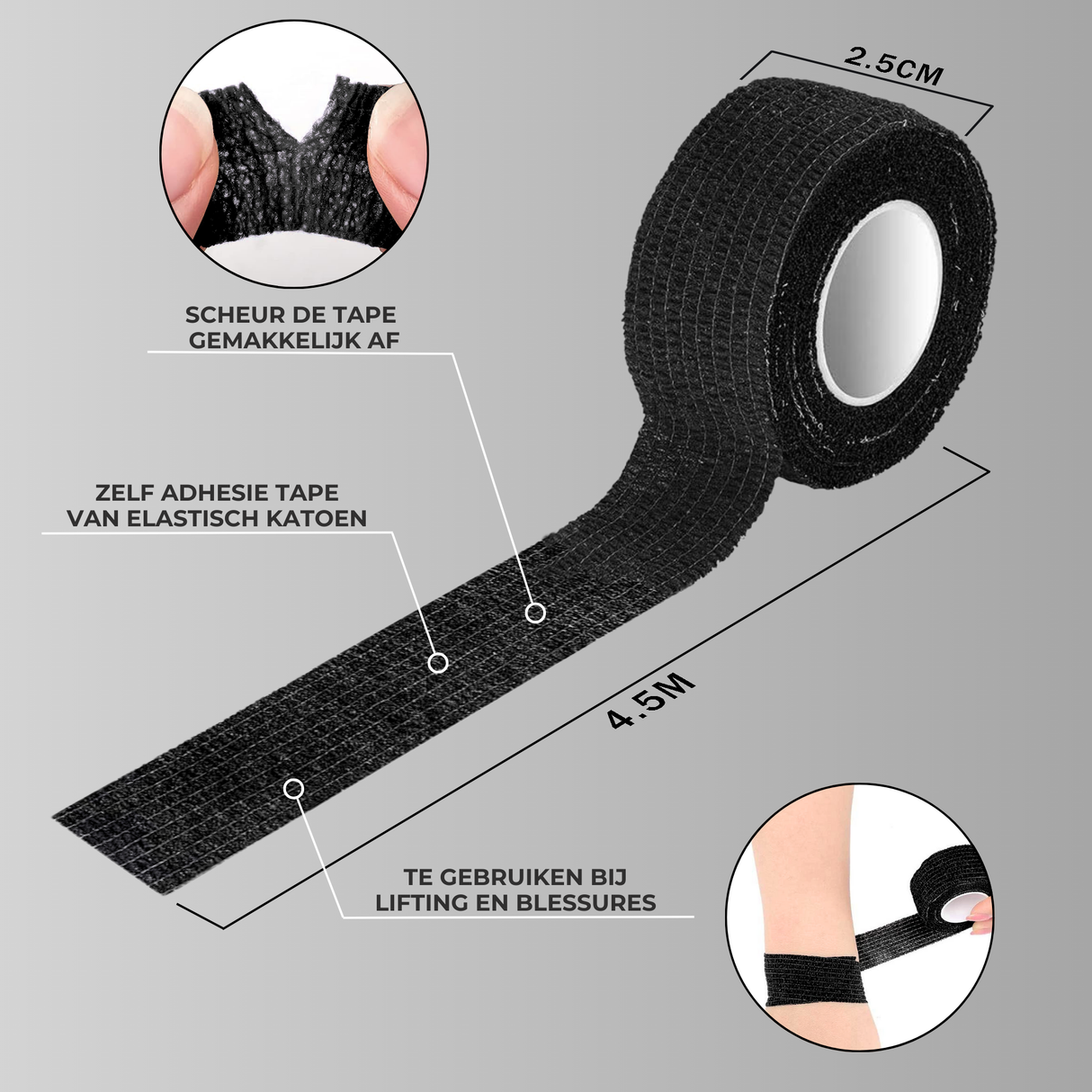 Grip Tape Zwart 16stuks 2.5cm x 4.5m