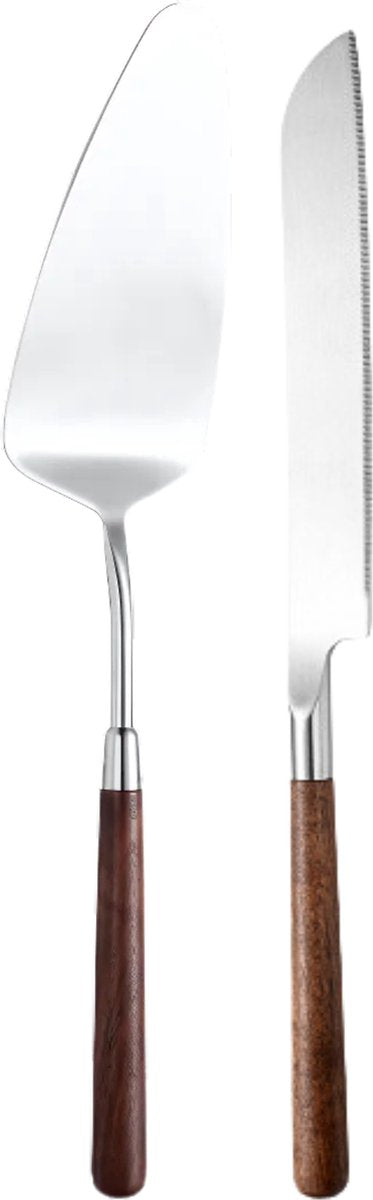 Taartmes en Taartschep Set Walnoot Hout