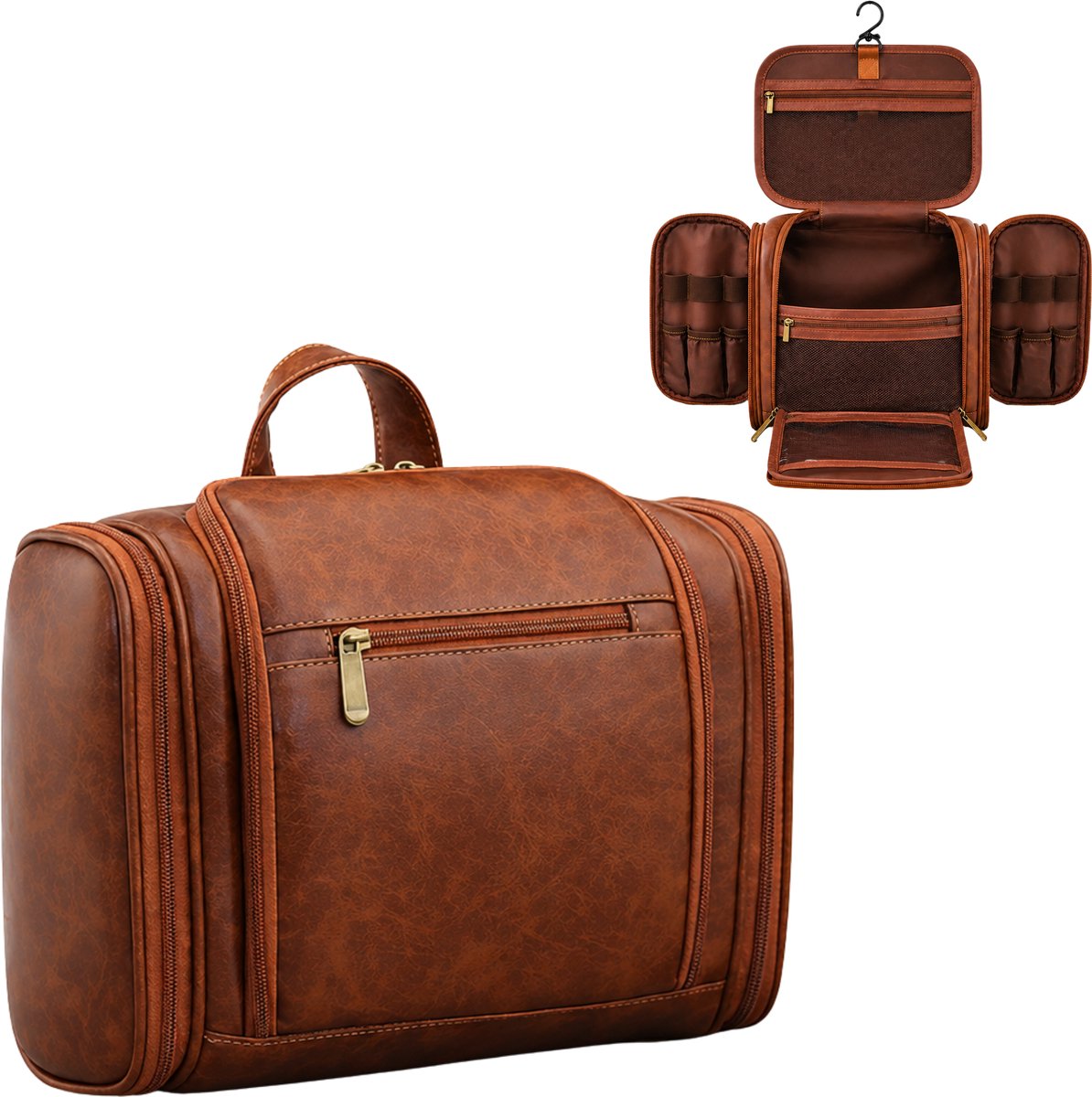 Kunstleren Toilettas Cognac Bruin
