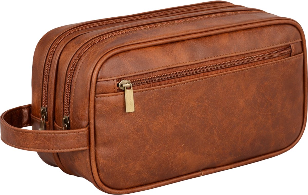 Kunstleren Toilettas Cognac Bruin