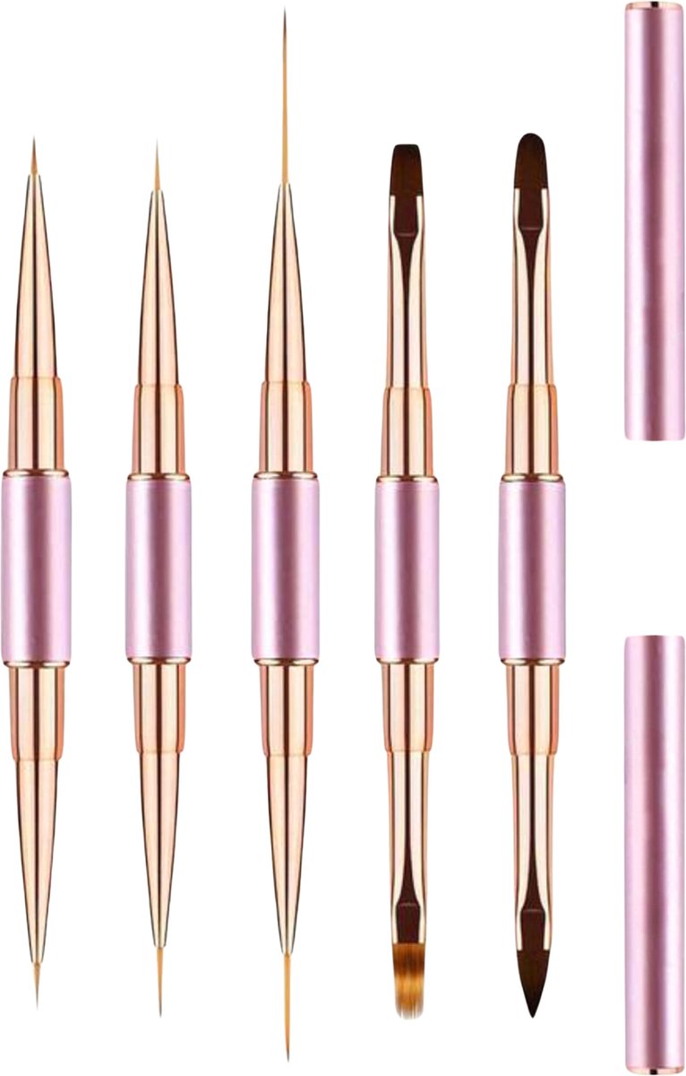 5-delige Dubbelzijdige Nail Art Penselen Roze