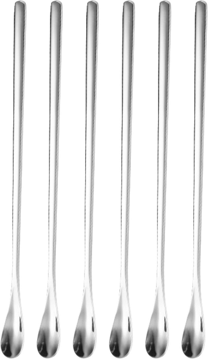 Dun Longdrinklepels 22cm Zilver 6 Stuks