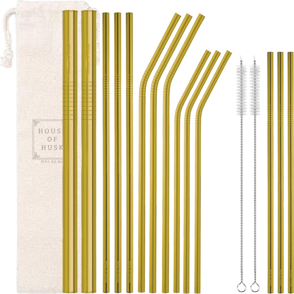 Metalen Rietjes Goud 16 delig