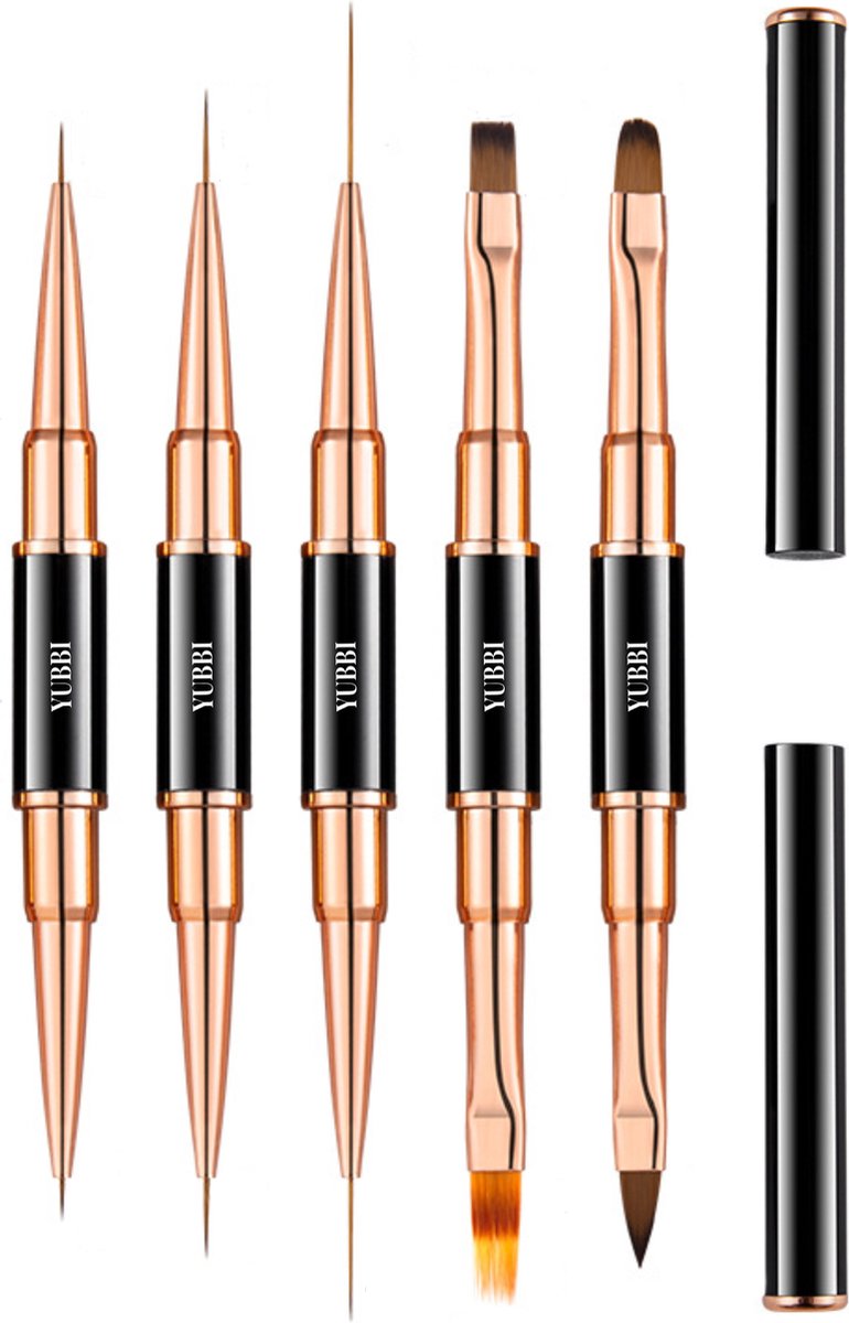 5-delige Dubbelzijdige Nail Art Penselen Zwart