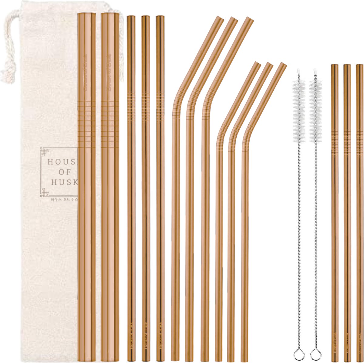 Metalen Rietjes Rose Goud 16 delig