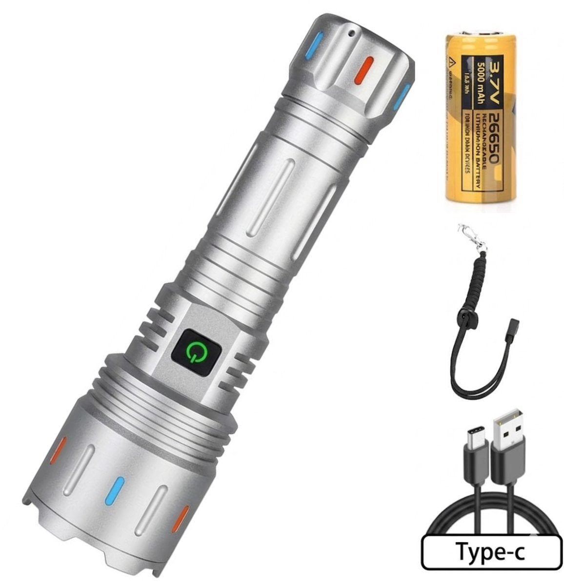 Zaklamp 5800Lumen 5000mAh Zilver