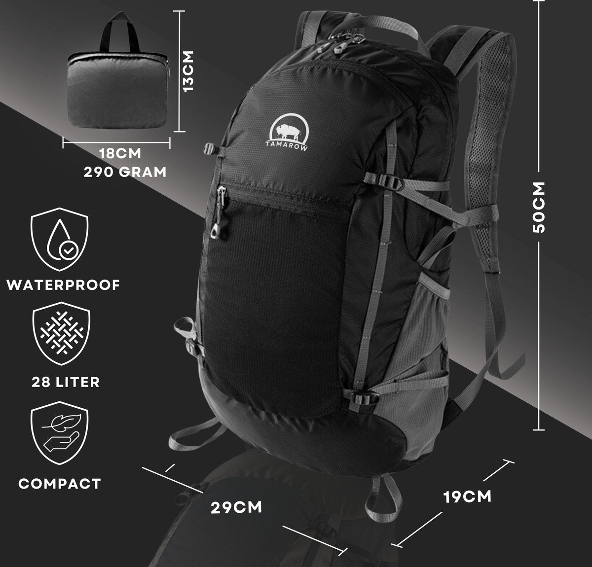 Opvouwbare Rugtas 28 Liter Zwart