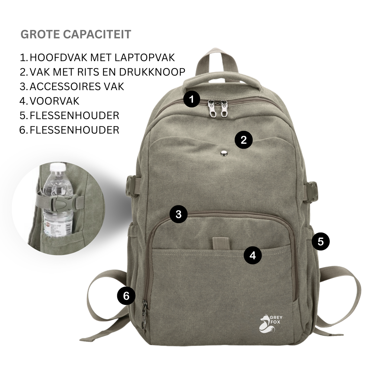 Canvas Laptop Rugzak 15.6inch 24L Khaki