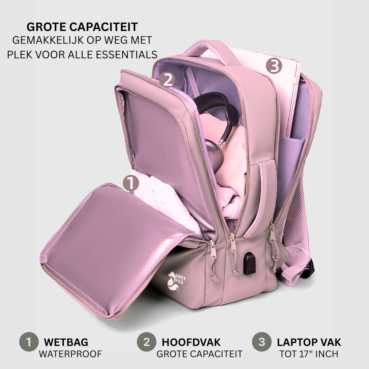 Laptop Rugzak USB 17inch 30L Roze