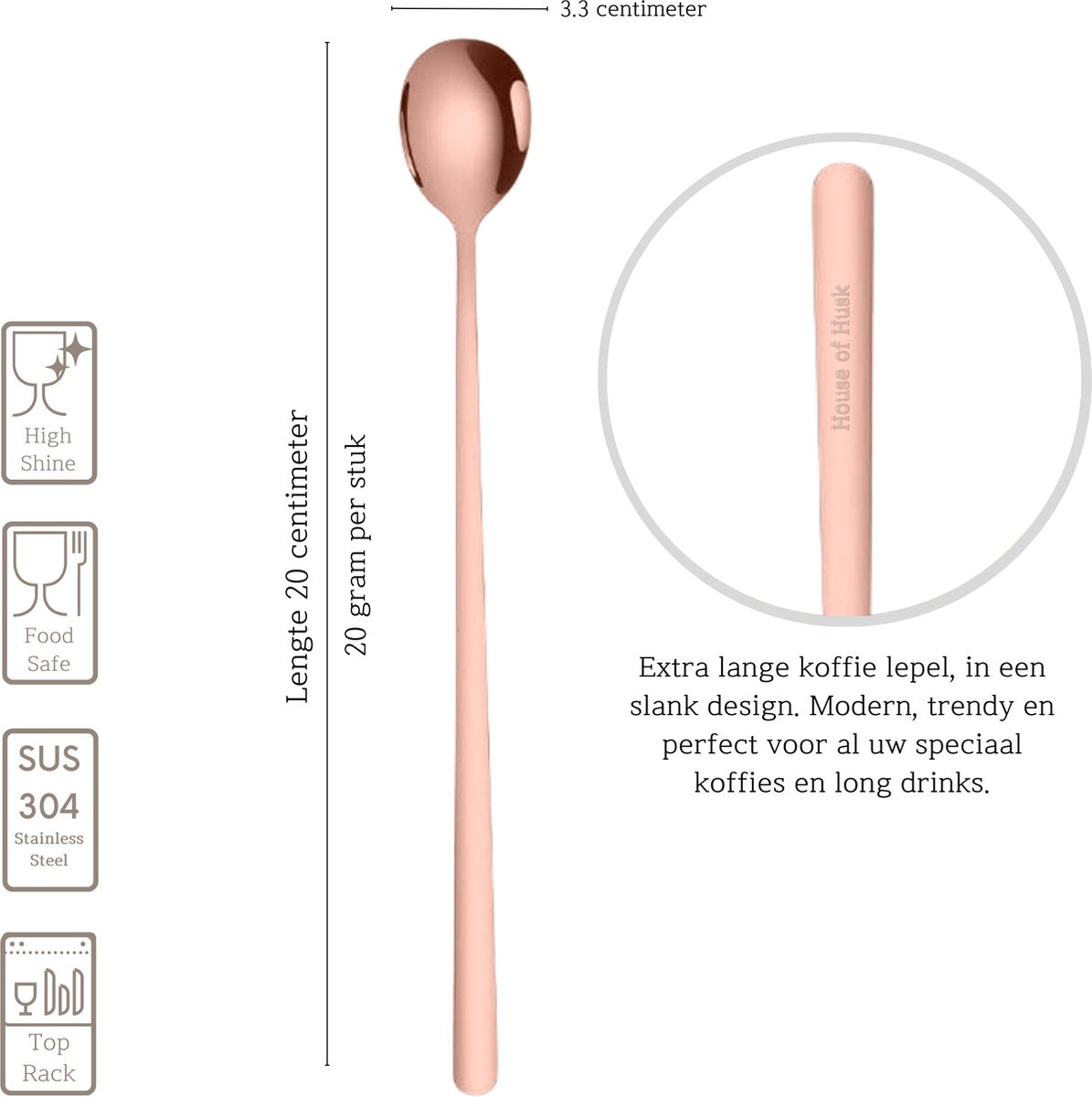 Macchiato Lepels 20cm Rose Goud 6 Stuks