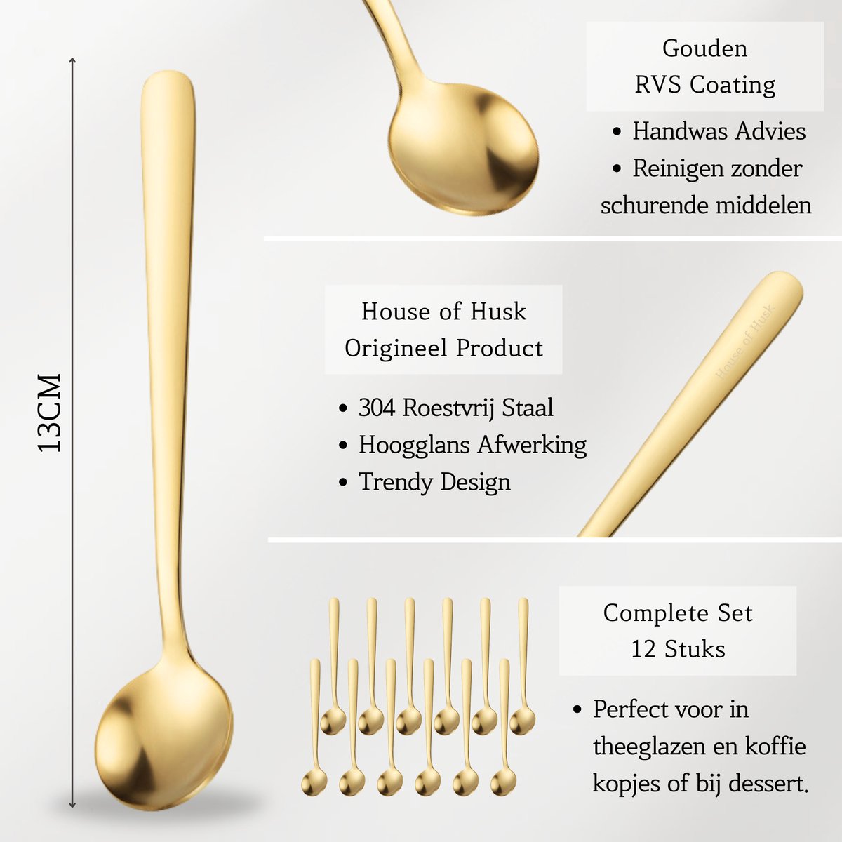 Koffielepels 13cm Goud 12 Stuks