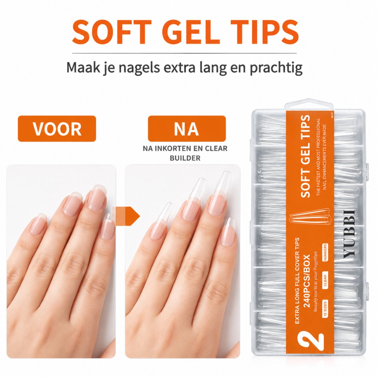 Extra Lange Soft Gel Tips 240 Stuks 'Full Cover'