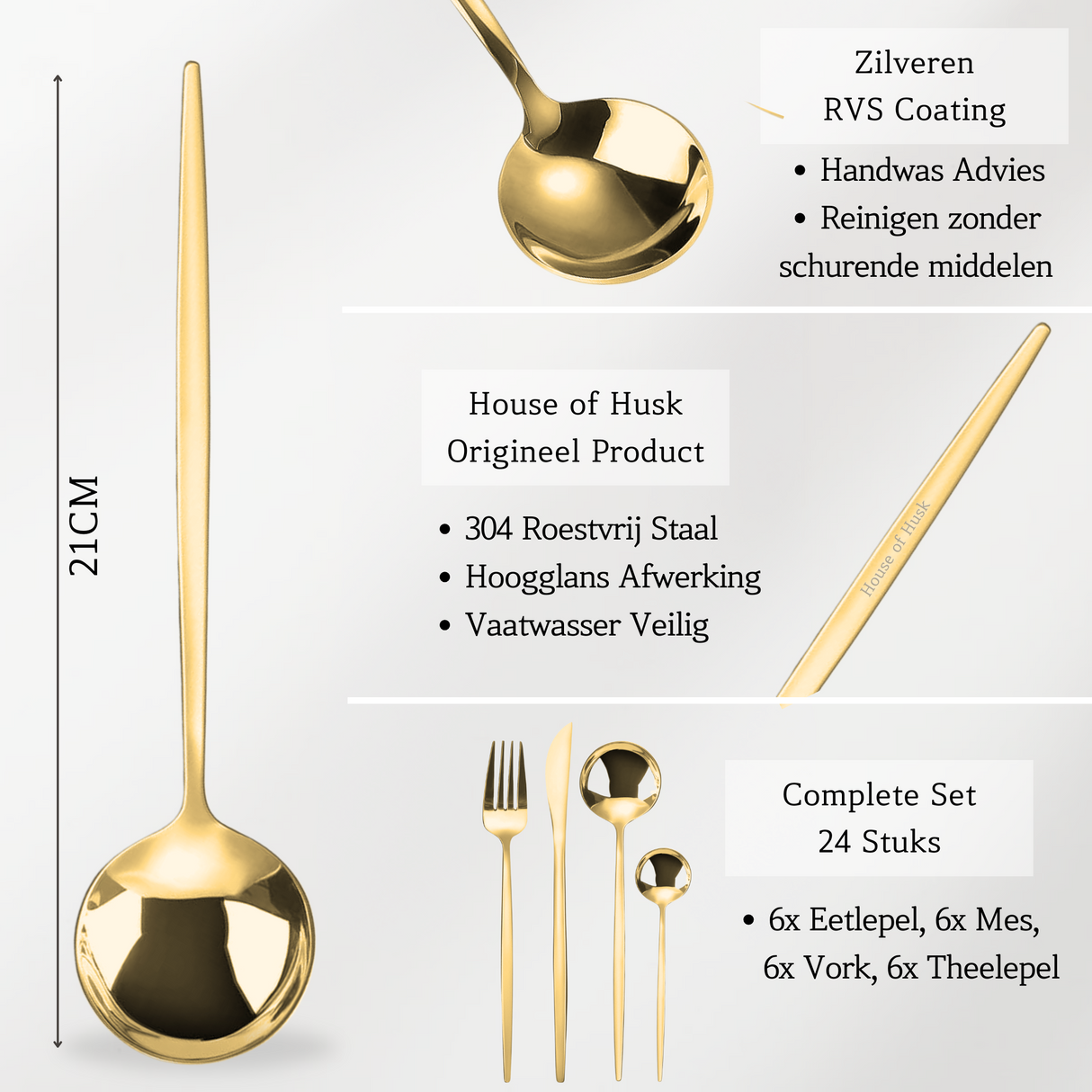 Bestek Hoogglans 6 Persoons Goud