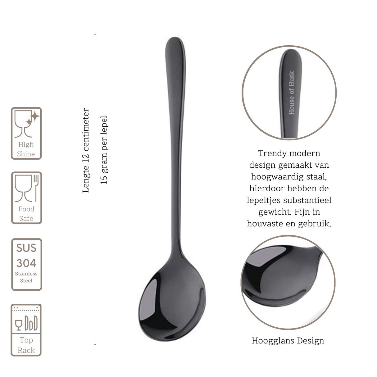 Koffielepel 12cm Zwart 12 Stuks