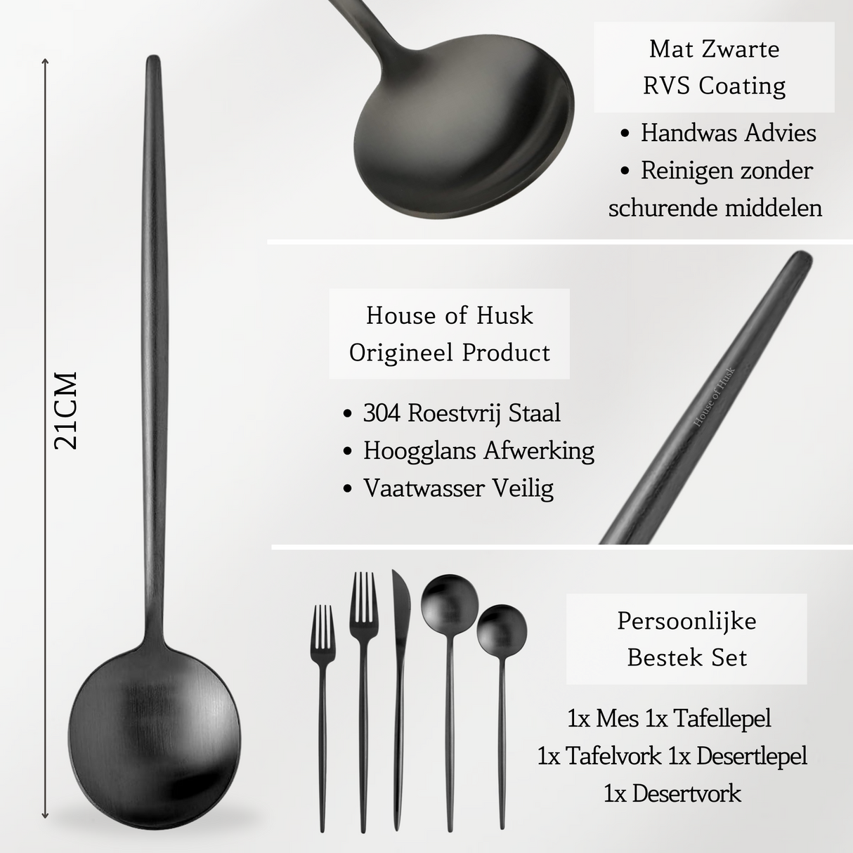 Bestek 5-delig 1 Persoons Set Mat Zwart