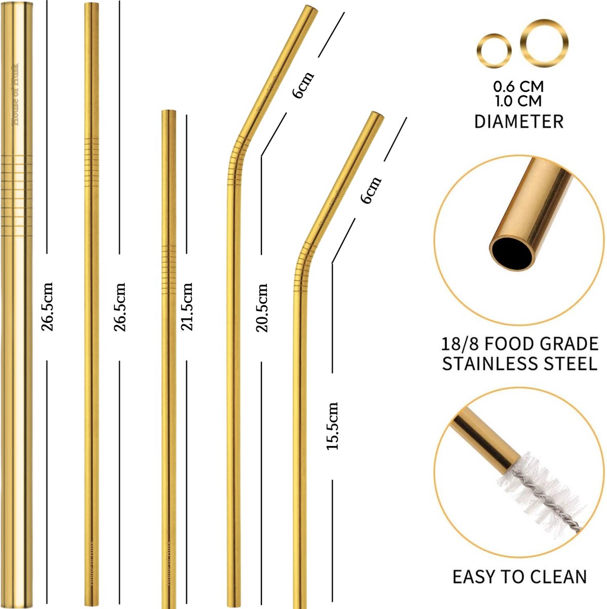 Metalen Rietjes Goud 16 delig