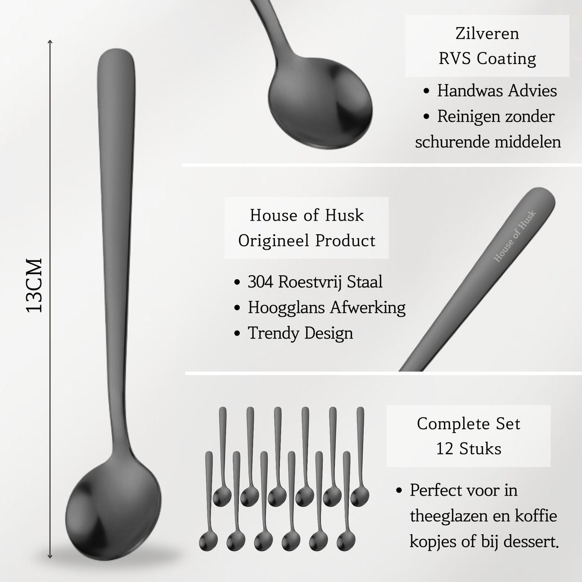 Koffielepels 13cm Zwart 12 Stuks