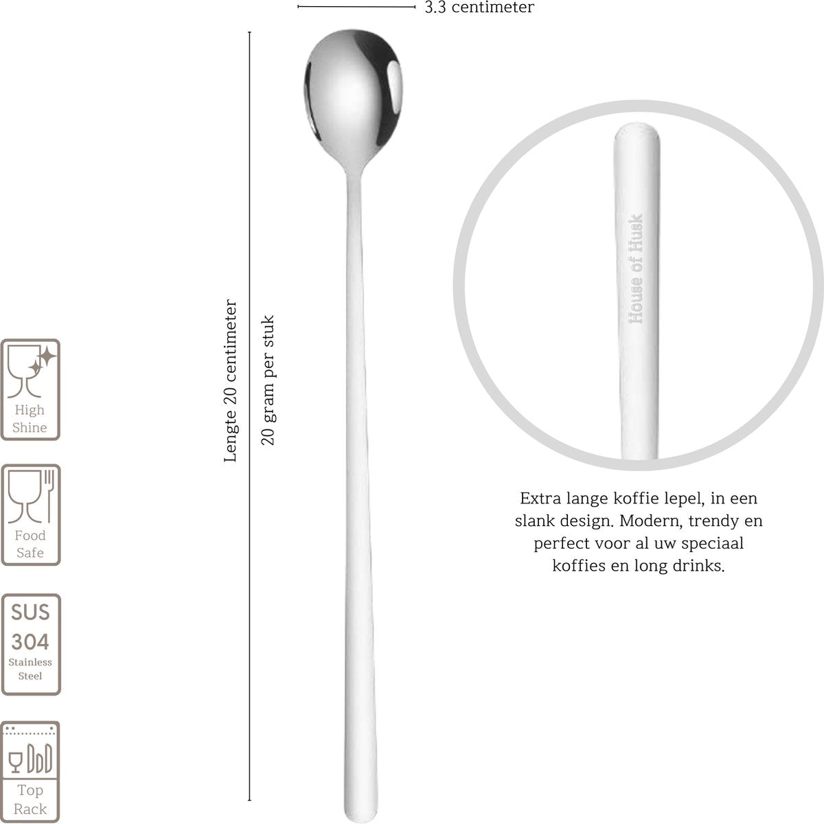 Macchiato Lepels 20cm Zilver 6 Stuks