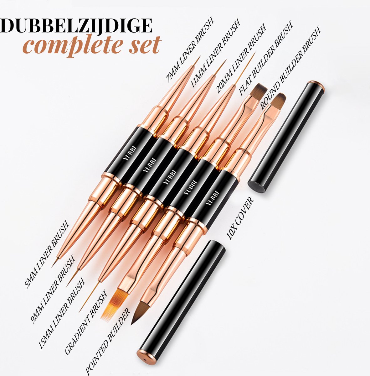 5-delige Dubbelzijdige Nail Art Penselen Zwart