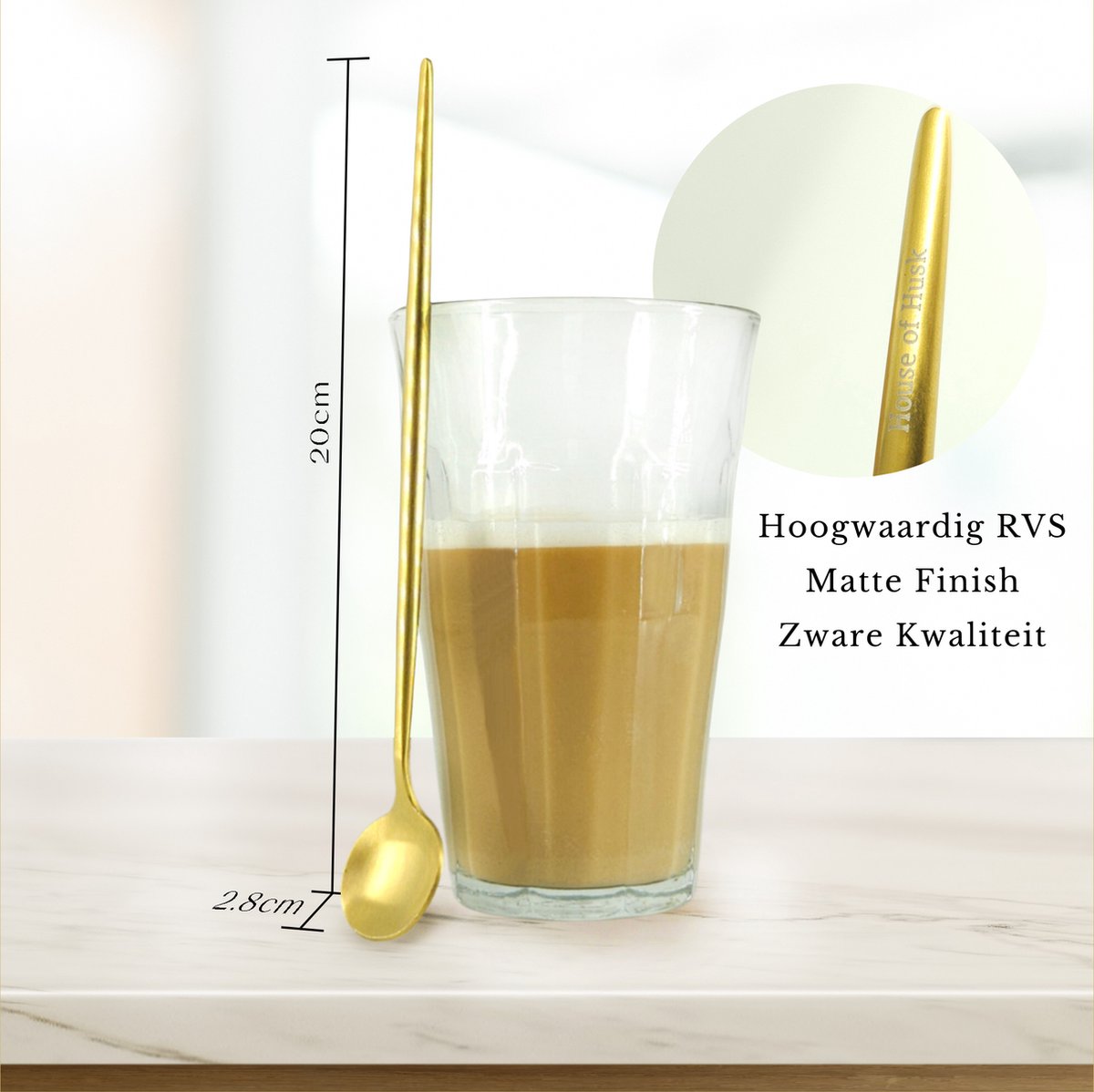 Latte Macchiato Lepel 20cm Mat Goud 6 Stuks