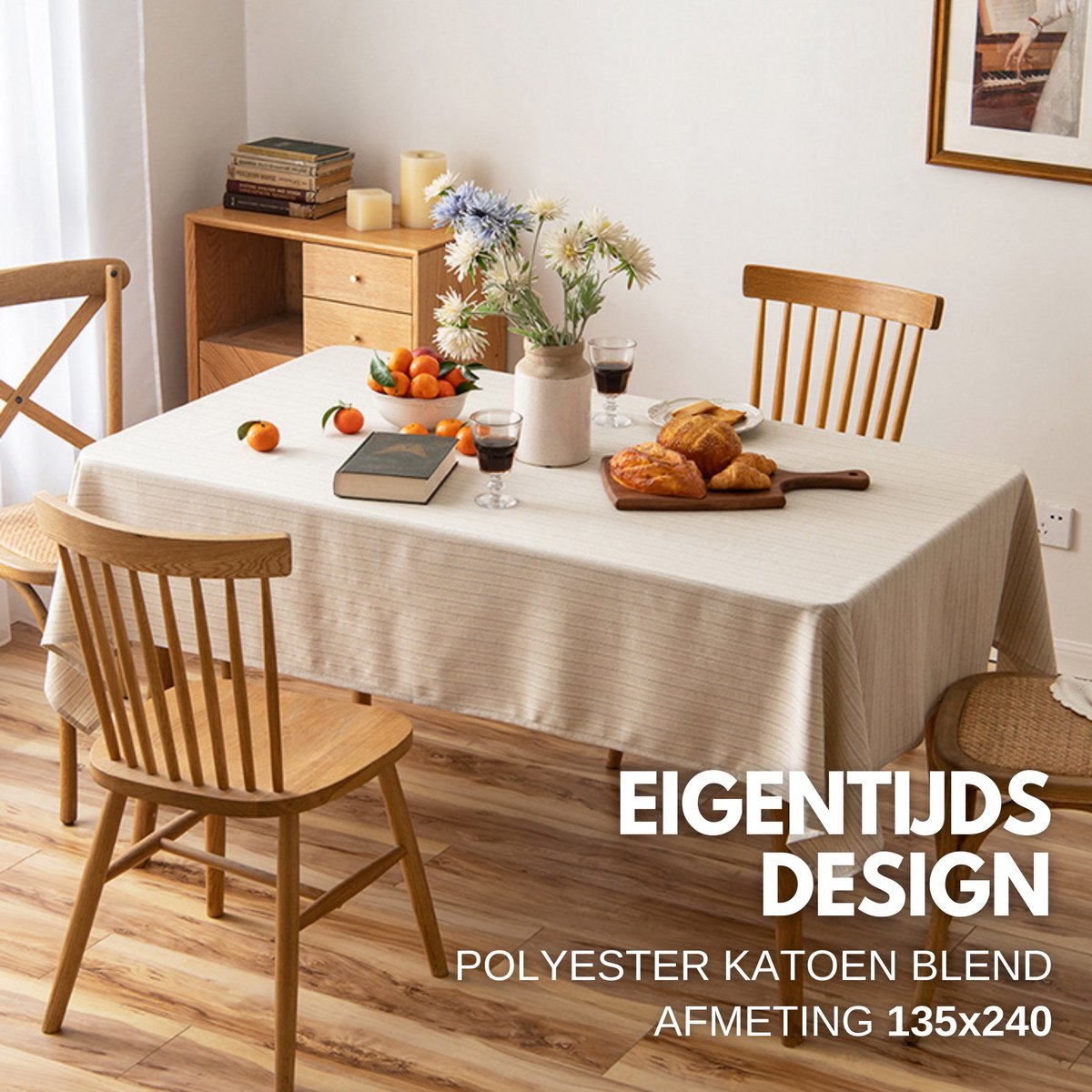 Tafelkleed Creme Dubbel Lijn 135x240cm