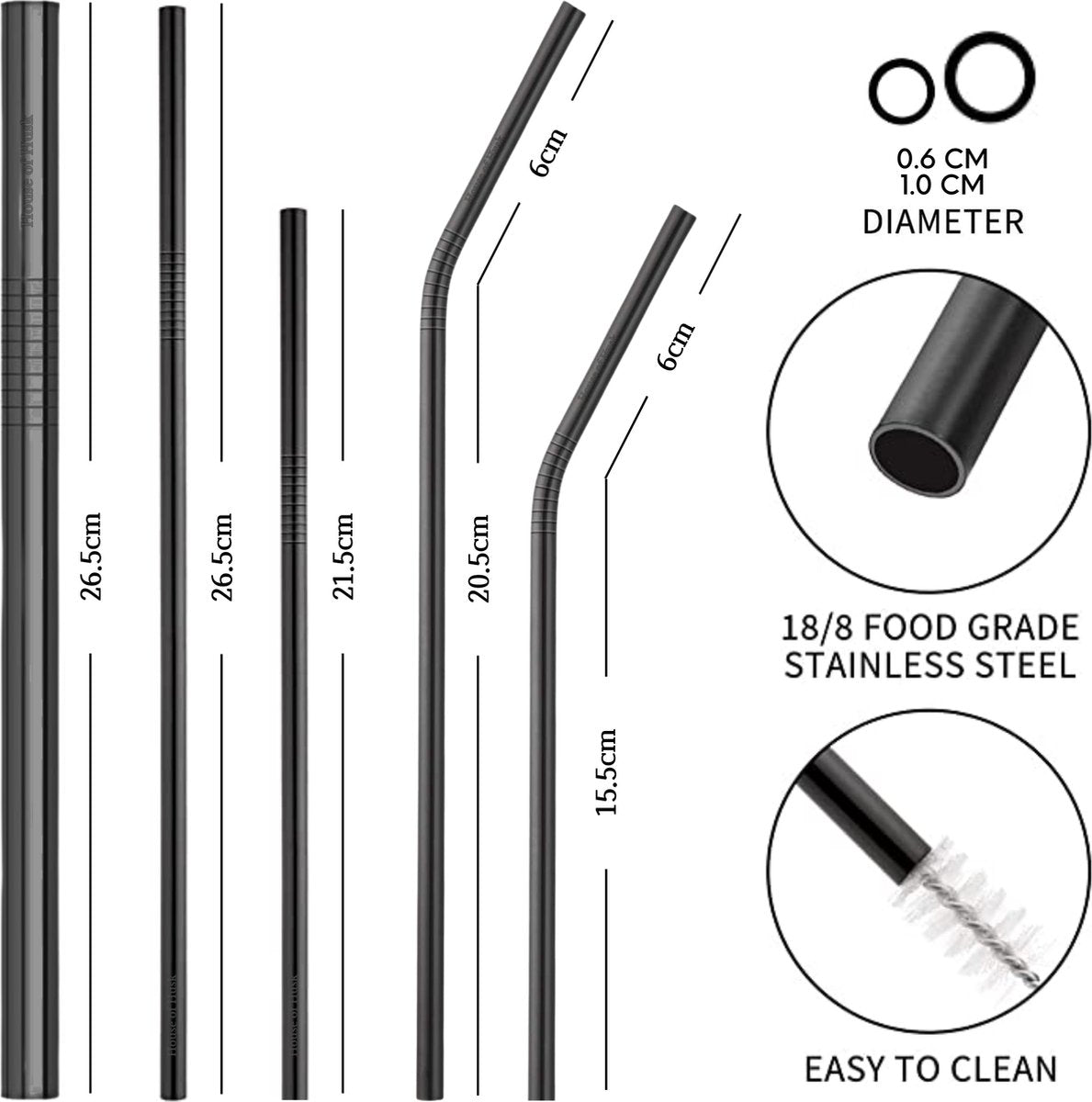 Metalen Rietjes Zwart 16 delig