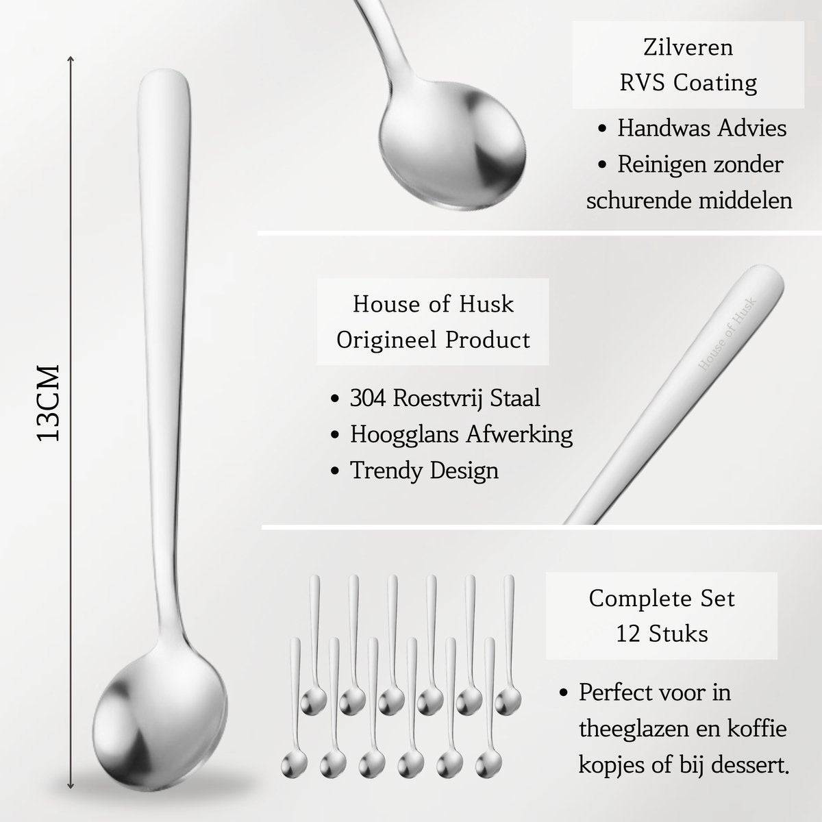 Koffielepels 13cm Zilver 12 Stuks
