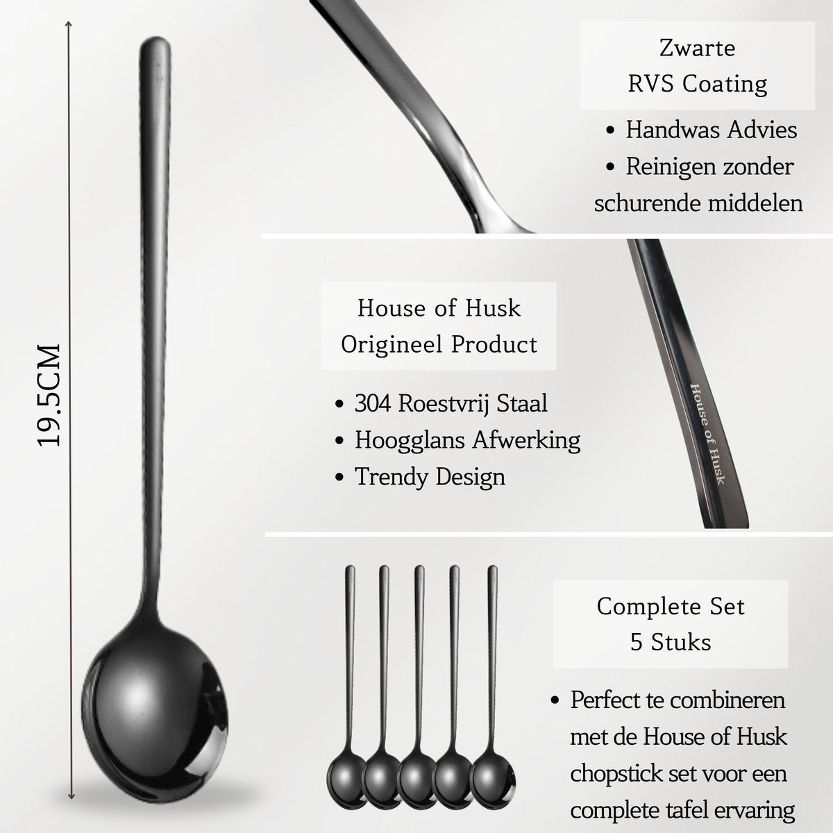 Koreaanse Eetlepel 5 Stuks Zwart