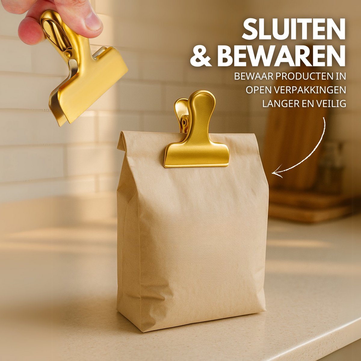 Vershoudclips Goud 56mm 8 Stuks