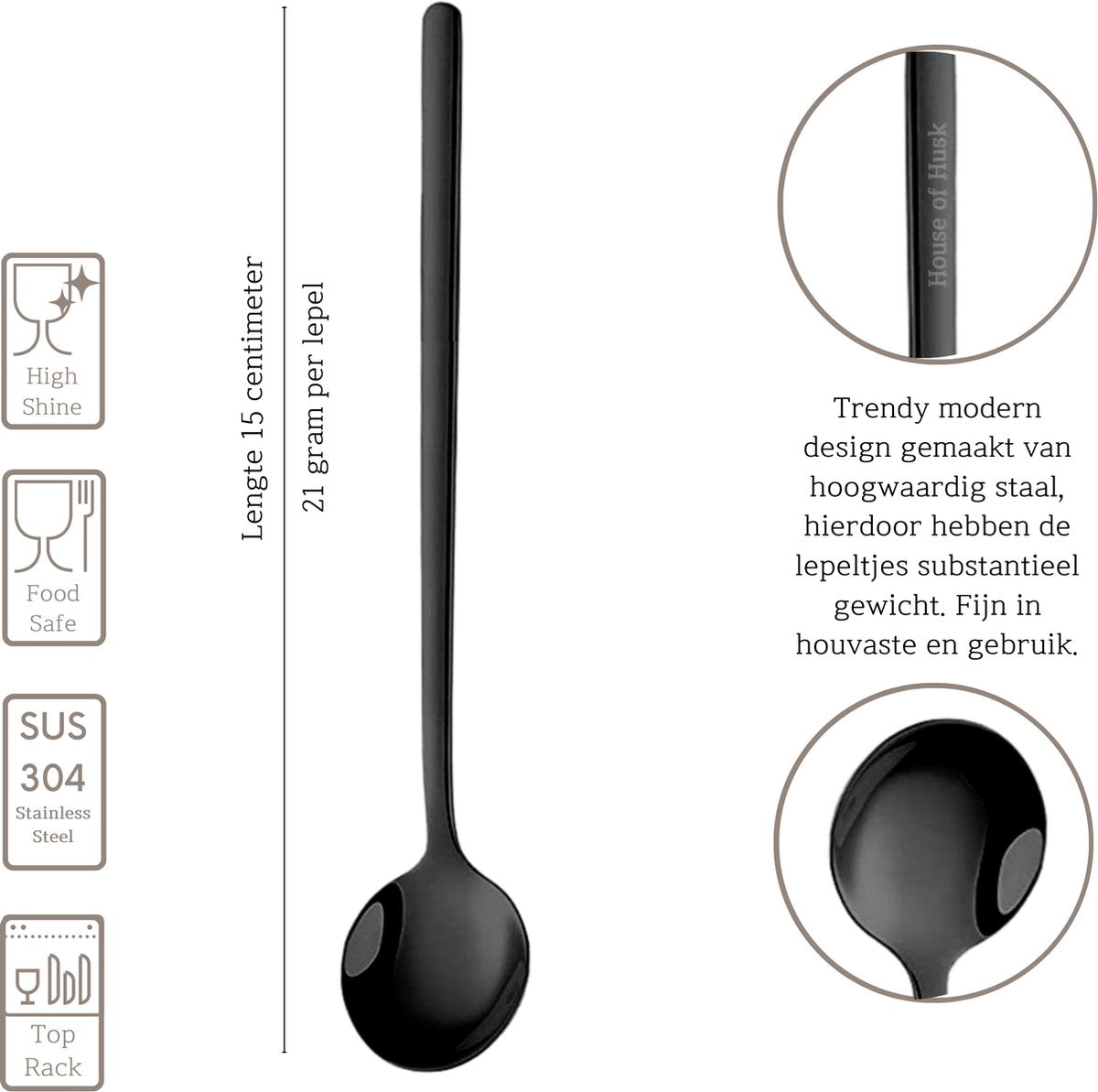 Theelepels 15cm Zwart 6 Stuks