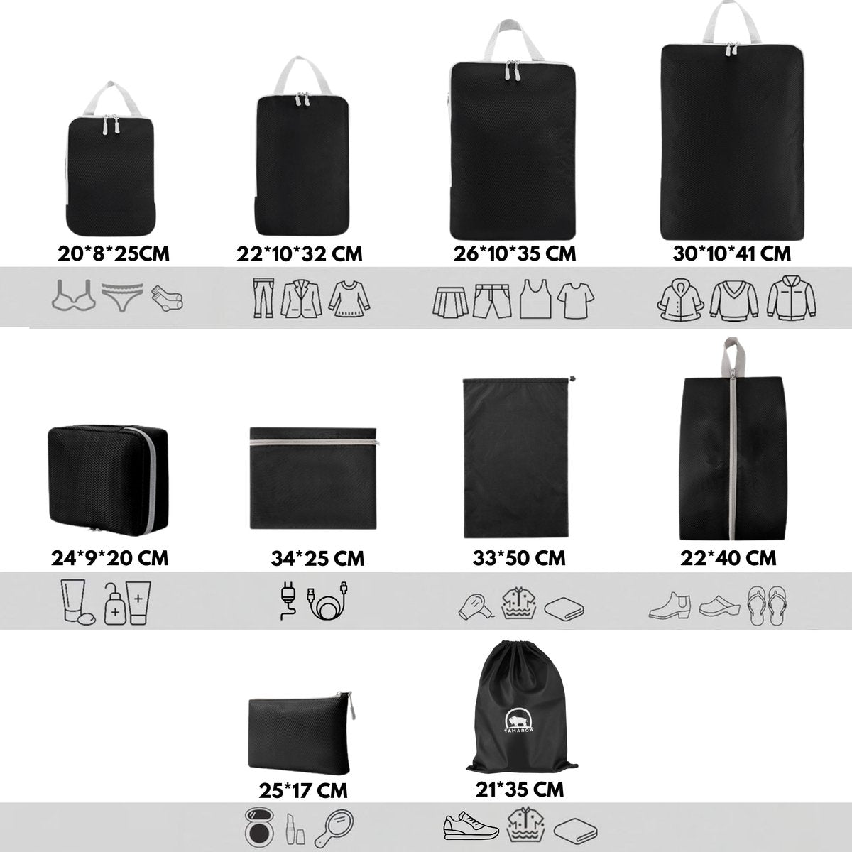 Packing Cubes Set 10 Delig Zwart