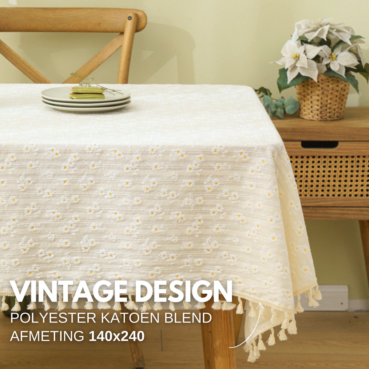 Tafelkleed Creme Gebloemd 140x240cm