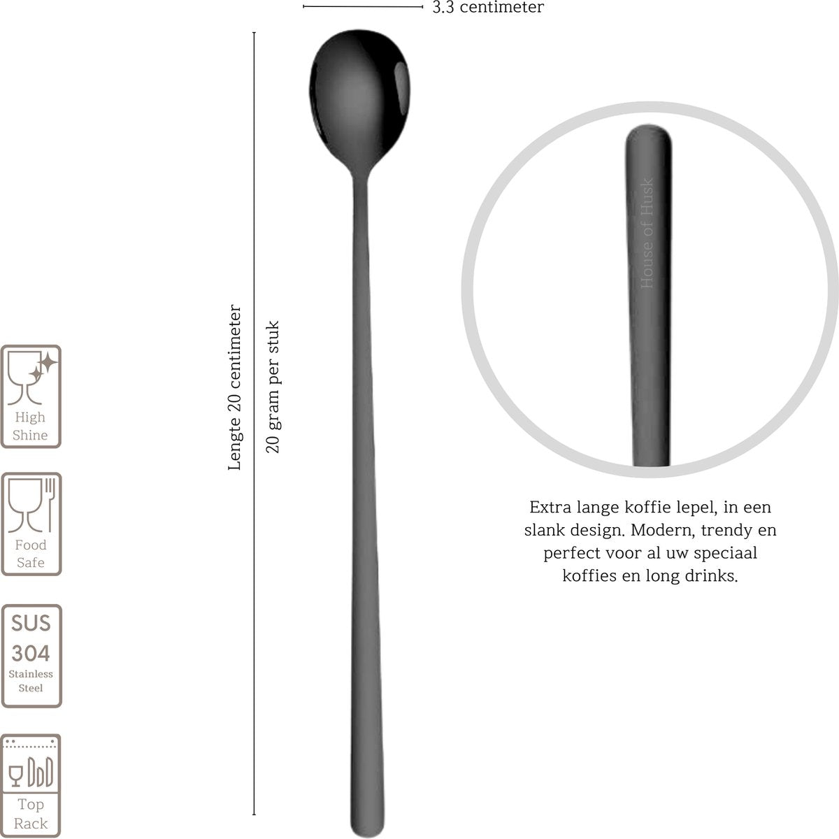 Macchiato Lepels 20cm Zwart 6 Stuks