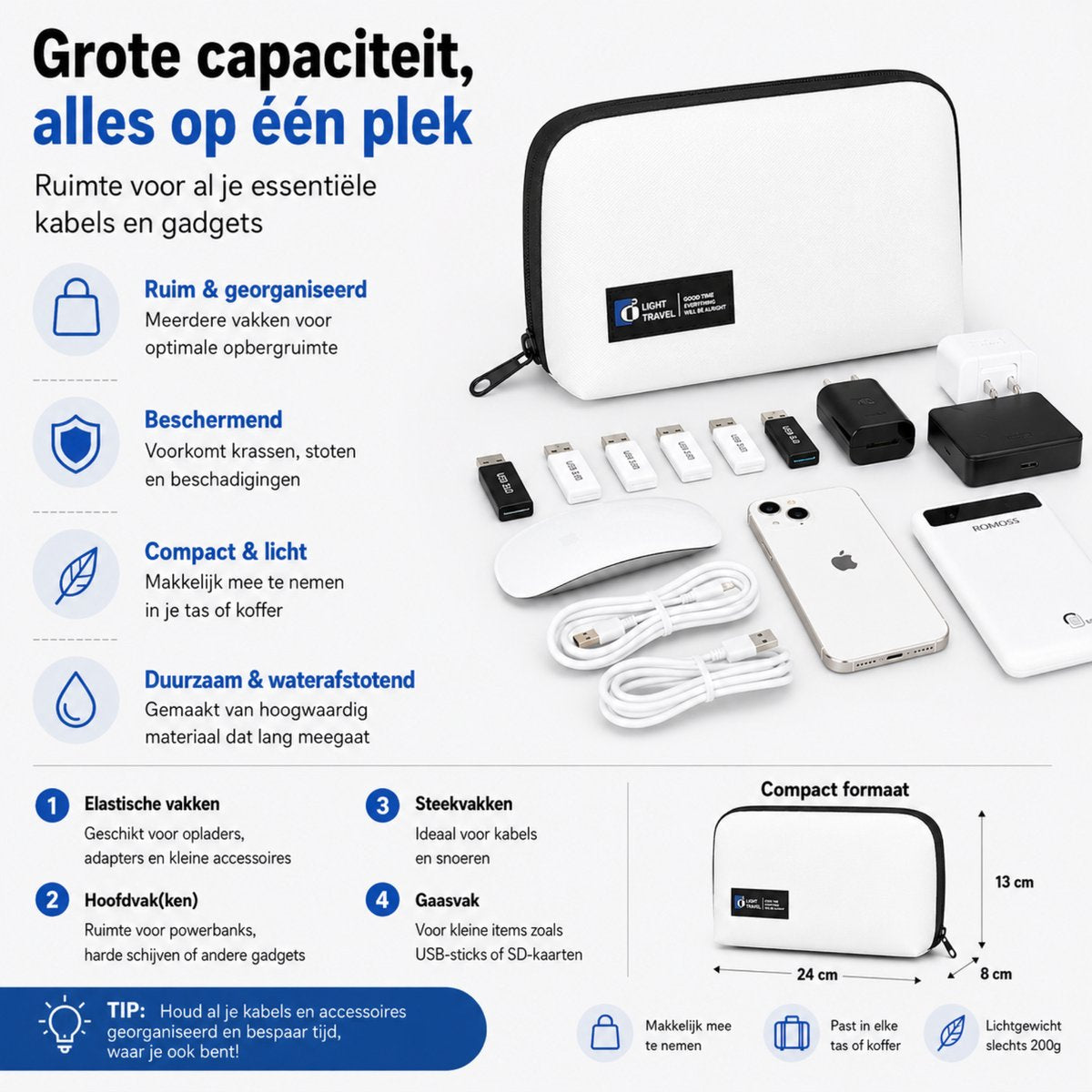 Kabel Organiser Tas Wit